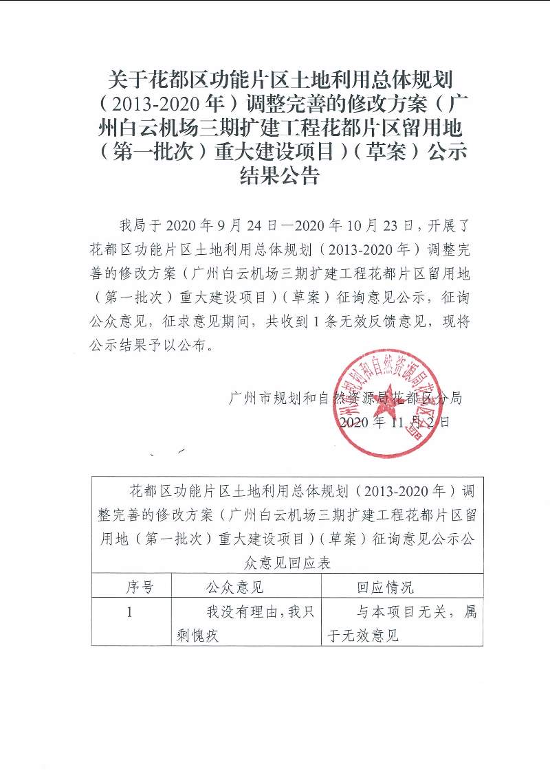 关于成人直播平台
功能片区土地利用总体规划（2013年-2020年）调整完善的修改方案（广州白云机场三期扩建工程成人直播平台
片区留用地（第一批次）重大建设项目（草案）公示结果公告.jpg